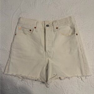 Levi's Cream Frayed Hem Denim Shorts